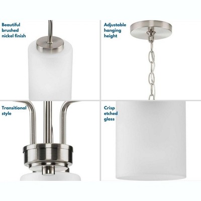 Merry 3-Light Brushed Nickel and Etched Glass Chandelier