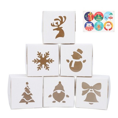 Whizmax 6PACK Square Christmas Cookie Box-Hollow-out Design with Stickers