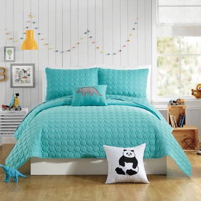 Aqua Blue Twin Reversible Microfiber Kids Quilt Set