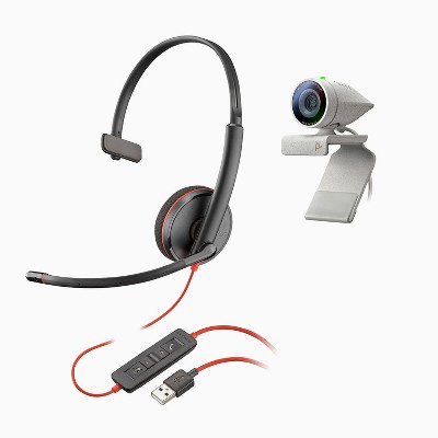 Poly Studio P5 Webcam with Blackwire 3210 Headset Kit (Plantronics + Polycom) - 1080p HD Professional Video Conferencing Camera & Single-Ear Wired Headset USB-A - Certified for Zoom & Teams