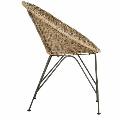 Grey Wash & Dark Steel Geometric Rattan Accent Chair