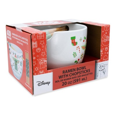White Ceramic Christmas Ramen Bowl with Chopsticks Set