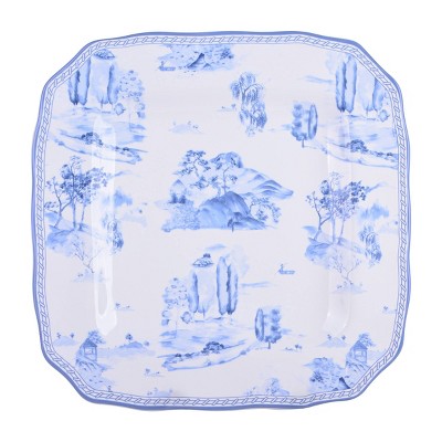 Scenic Toile Blue and White Porcelain 12-Piece Dinnerware Set