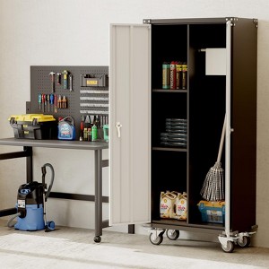 71 Inch Metal Storage Cabinet with Door, Lock and 4 Adjustable Shelves and Wheels for Garage, Office, Bedroom, Craft Room, - 1 of 4