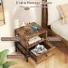 Resenkos Charging Station Nightstand,Built-In Power Outlet+Drawer, Multifunctional Sofa Side Table for Living Room/Bedroom,Rustic Brown - 3 of 4