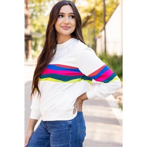 Colorful Striped Accent Long Sleeve T Shirt - 1 of 1