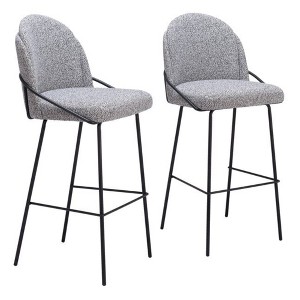 Zuo Modern – Jambi Barstool Set of 2 Black and White, 42.9" H, Shearling Style Fabric with Powder-Coated Steel Legs, Modern Design - 1 of 4