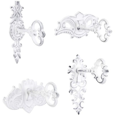 AuldHome Design Shabby Chic Hooks, Key-Shaped, 4pc Set; Farmhouse Rustic Coat/ Towel Wall Hooks