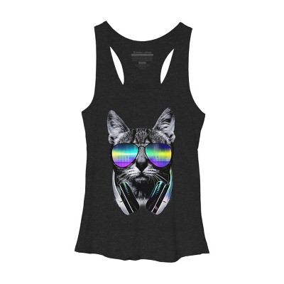 Women's Design By Humans Music Lover Cat By clingcling Racerback Tank Top