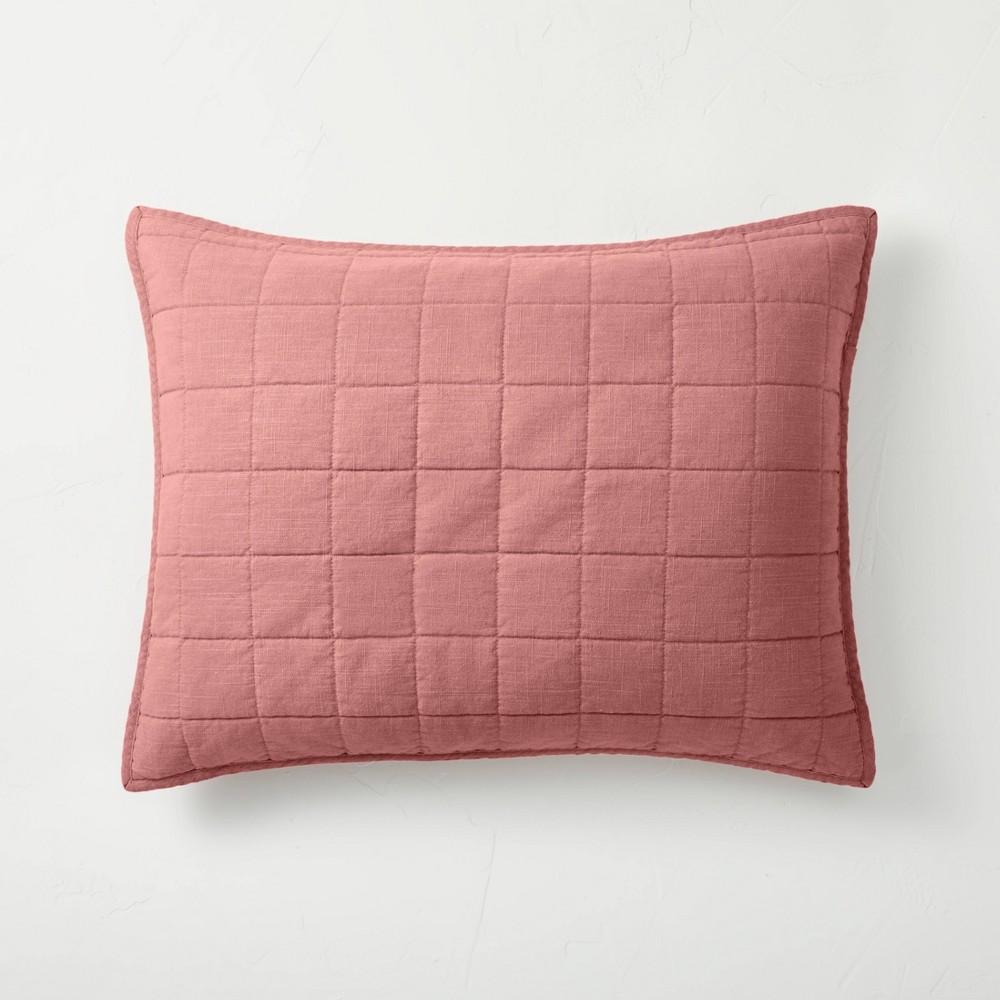Photos - Pillowcase Standard Heavyweight Linen Blend Quilt Pillow Sham Rose - Casaluna™