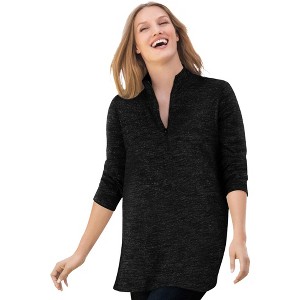 Woman Within Plus Size French Terry Quarter-Zip Sweatshirt - 1 of 4