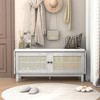 KWPZQEB 2-Tier Storage Bench, Shoe Bench with Padded Seat Cushion, Entryway Bench with Rattan Doors, Wooden Shoe Organizer Bench - 2 of 4