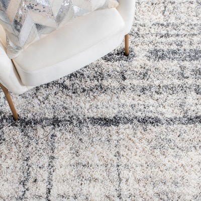 Ivory Square Plush Shag 5'3" Synthetic Area Rug