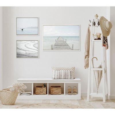 Coastal Ocean Beach Canvas Print Set with White Frames