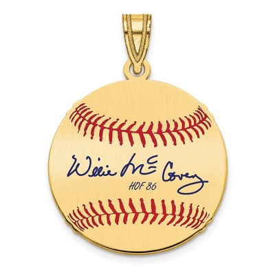 Black Bow Jewelry 14K Gold Plated Willie McCovey Signature SM Enamel Baseball Pendant