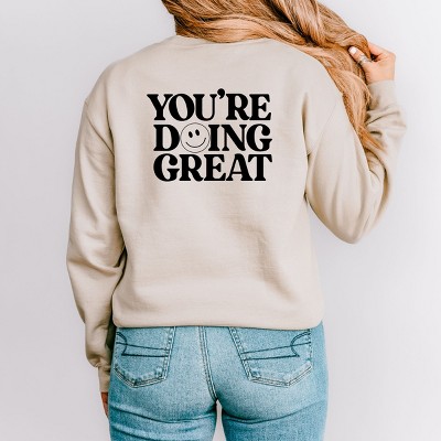 Simply Sage Market You're Doing Great Smiley Face Front And Back Sweatshirt - M - Dust