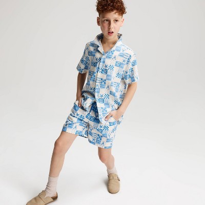 Cat & Jack Boys' Short Sleeve Patchwork Printed Linen Blend Button-Up Shirt - Cat & Jack™ Blue M — фото 3