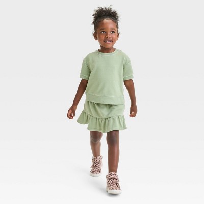 Image of Toddler Girls' Crop Skort Set - Cat & Jack™ Olive Green 18M