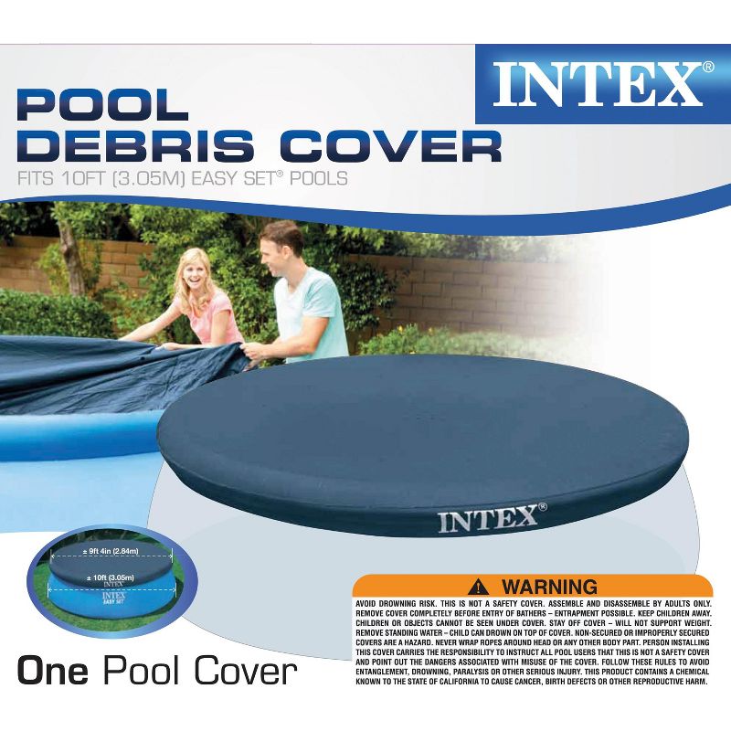 Intex 10 Foot Easy Set Round Durable Above Ground Swimming Pool Debris Vinyl Cover with 12 Inch Overhang and Drain Holes, Blue, 5 of 7