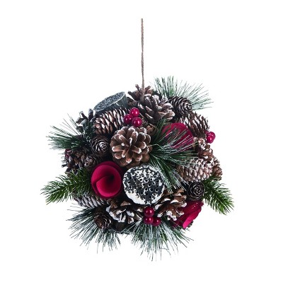 Transpac Pinecone 7 in. Brown Christmas with RoSETte Ornament Ball