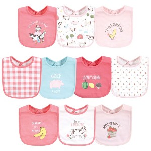 Hudson Baby Infant Girl Cotton Bibs, Girl Farm Animals, One Size - 1 of 4