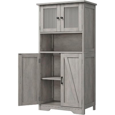Acekool 54" Tall Storage Cabinet with Glass Doors, Adjustable Shelves, Hutch Pantry Bar Cabinet for Kitchen Living Room