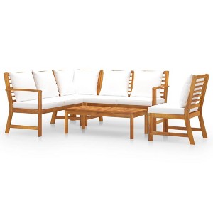 vidaXL 5-Piece Patio Lounge Set in Solid Acacia Wood with Cream Cushions – Stylish, Modern Design for Outdoor Living, Modular and Washable - 1 of 4