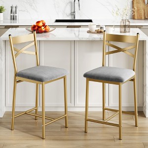 Whizmax Bar Stools Set of 2/4, Upholstered Bar Chairs with Back, Thick Cushion, Counter Height Barstools for Kitchen Island Apartment Counter Bar - 1 of 4