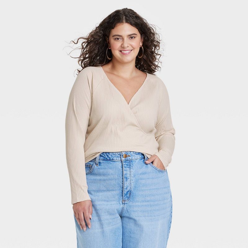 Women's Slim Fit Long Sleeve V-Neck Wrap Shirt - Universal Thread™, 1 of 9