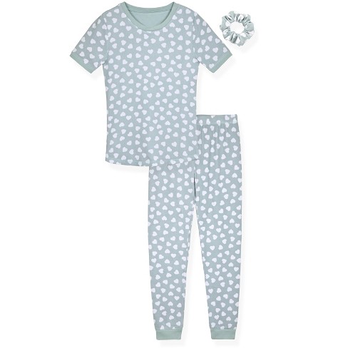 Sleep On It Girls 2-piece Super Soft Jersey Snug-fit Pajama Set With  Matching Scrunchie - White Hearts, Mint Green, Size 10 : Target