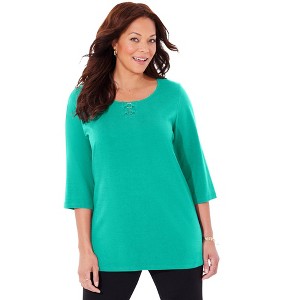 Catherines Women's Plus Size Suprema Studio Double-Ring Tee - 1 of 4