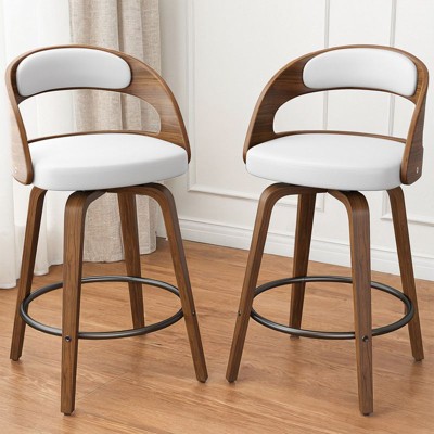 Gikpal Bar Stools, 26" Counter Height Barstools with Bentwood Legs, Modern Faux Leather Upholstered Bar Chairs for Kitchen Island, 2 Pieces, White