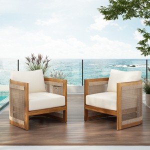 Acacia Wood Outdoor Club Chair with Curved Tub Design,Rope Accent Patio Club Chair,Water-Resistant Cushions Outdoor Club Chair-Koiai - 1 of 4