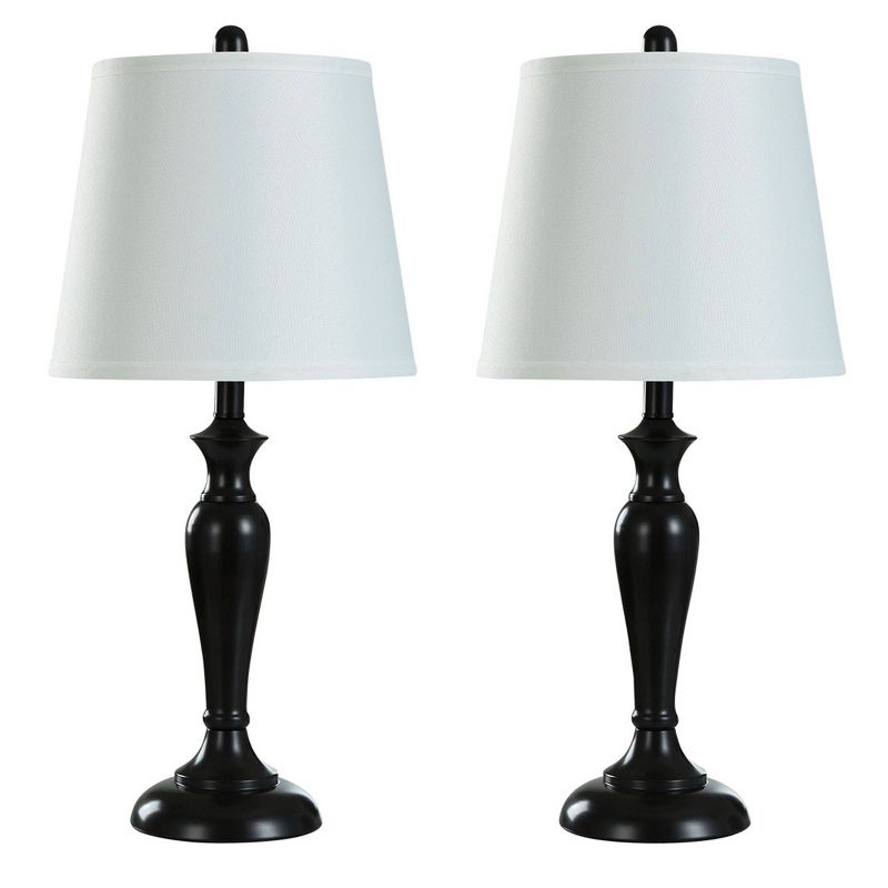 2 Table Lamps and 1 Floor Lamp Oiled Bronze with White Hardback Shades - StyleCraft, 4 of 5