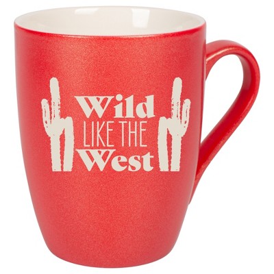 100 North Cactus Design 10 Ounce Crimson Red Metallic Finish, Comfortably Fits Your Hands, New Bone China Coffee Tea Cup Mug, Wild Like The West