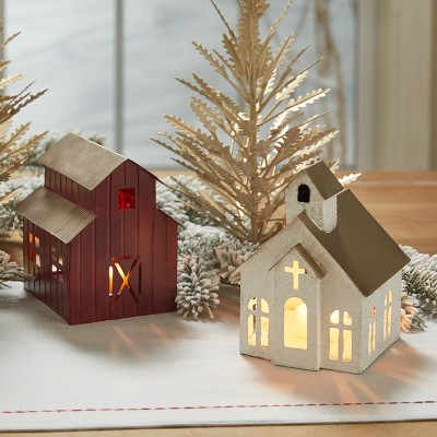 Rustic White Metal Church Tea Light Candle Holder