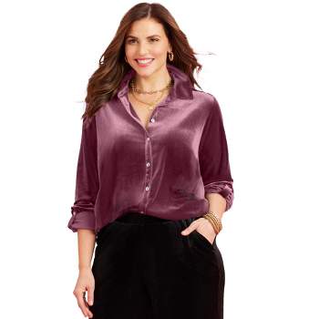 Catherines Women's Plus Size AnyWear Velvet Button Front Shirt