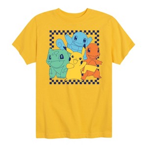 Boys' - Pokémon - Pikachu Charmander Squirtlew Bulbasaur Retro Checker Short Sleeve Graphic T-Shirt - 1 of 4