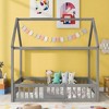CAVINAS Twin Size Bed Frame, Wood House Bed with Fence and Door for Children, Floor Platform Bed - 2 of 4