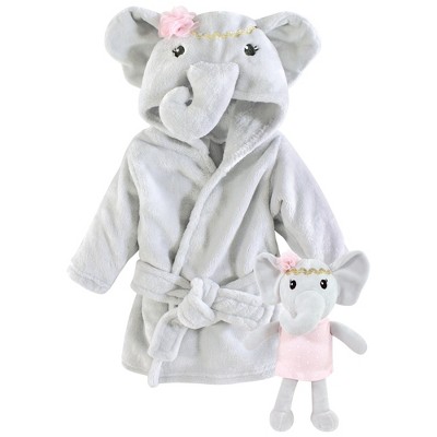 Image of Little Treasure Infant Girl Plush Bathrobe and Toy Set, Blossom Elephant, 0-9 Months