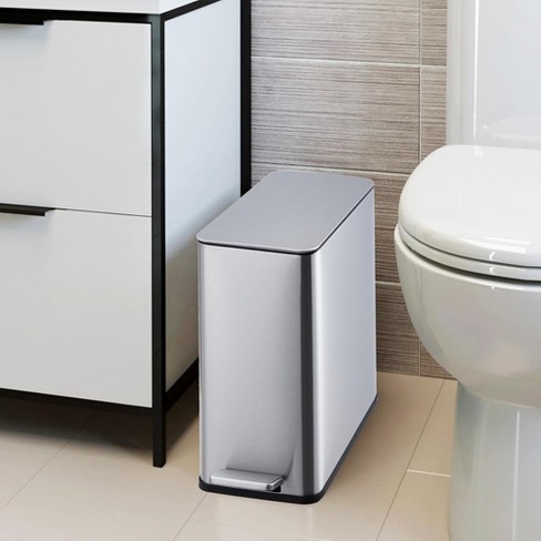 10 Liter / 2.6 Gallon Small Bathroom Step Trash Can With Lid Soft Close ...