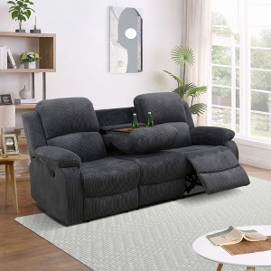 MAYEERTY Power Reclining Sofa, Manual 3-Seat Fabric Recliner with Reversible Coffee Table for Living Room, Dark Grey - 1 of 4