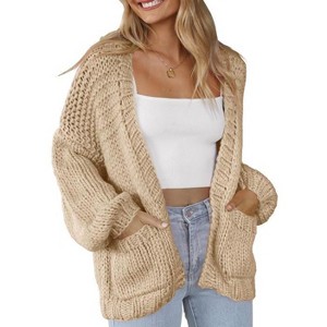 Clearlove Women's Cardigan Soft Pocketed Long Sleeves Casual Knitted Open Front Cardigans Lightweight Sweaters - 1 of 4