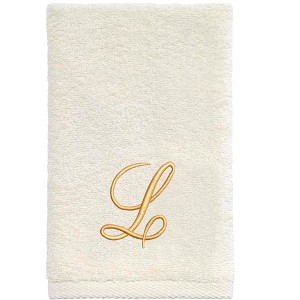 Avanti  Ivory with Gold Script Monogram Fingertip Towel Letter   L - 1 of 3