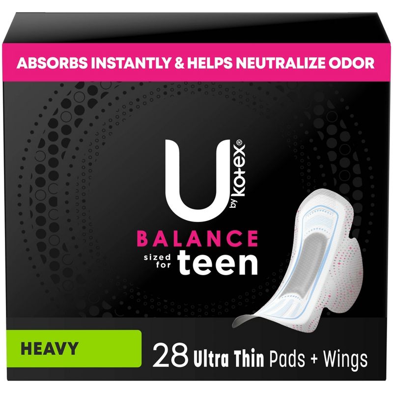 U by Kotex Balance Sized for Teens Ultra-Thin Pads with Wings - Extra Absorbency - Unscented - 28ct, 1 of 12
