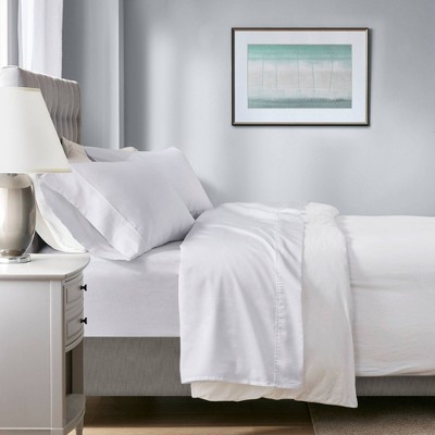 Queen White Cotton Blend Sateen 4-Piece Sheet Set