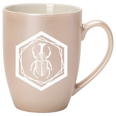 Elanze Designs 10 Ounce Ceramic Decorative Laser Engraved Geometric Design Giftable Novelty Tea Coffee Cup Mug Precious Pearl Male Rhinoceros Beetle