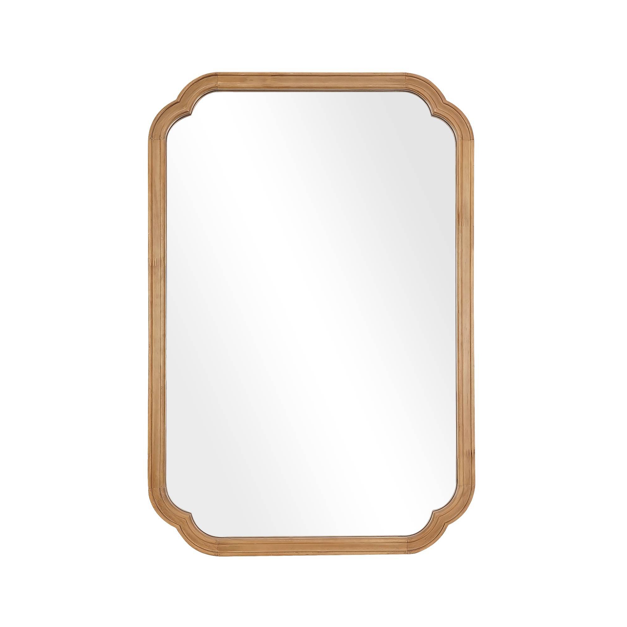 WallBeyond 24"x36" Rounded Corner Arch Wall Wood Mirror Natural