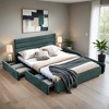Velvet Upholstered Queen Size Platform Bed with Headboard & Storage Drawers - Leovsnove - 3 of 4