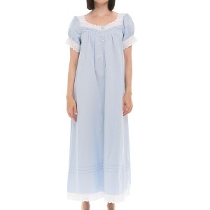 ADR Women's Cotton Nightgown Amelia Short Sleeve Lace Trim Button Up Long Vintage Night Dress Gown - 1 of 4